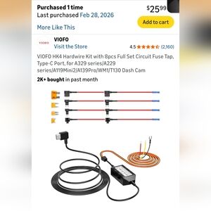 VIOFO Hardwire Kit For DASH CAMS New In Box